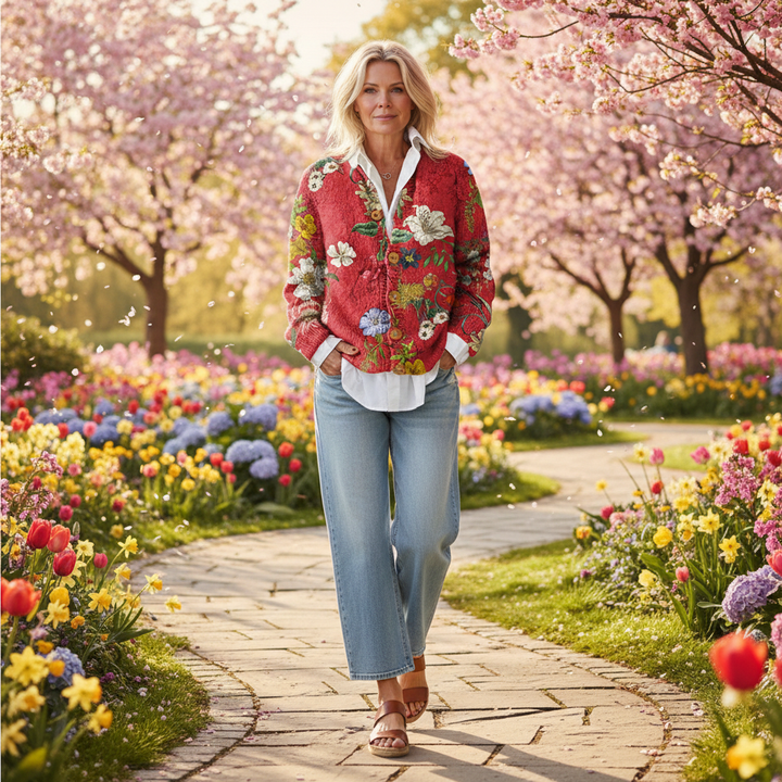 Women's Vintage Floral Art Print | Buttoned Cardigan Sweater