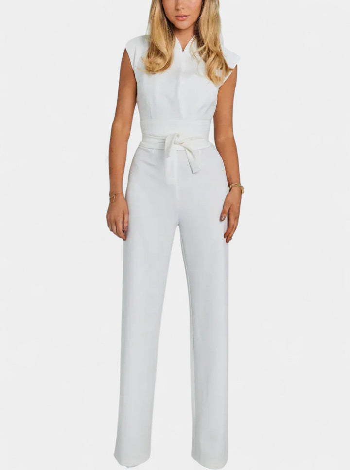 Leona High-Neck Sleeveless Jumpsuit with Flared Legs