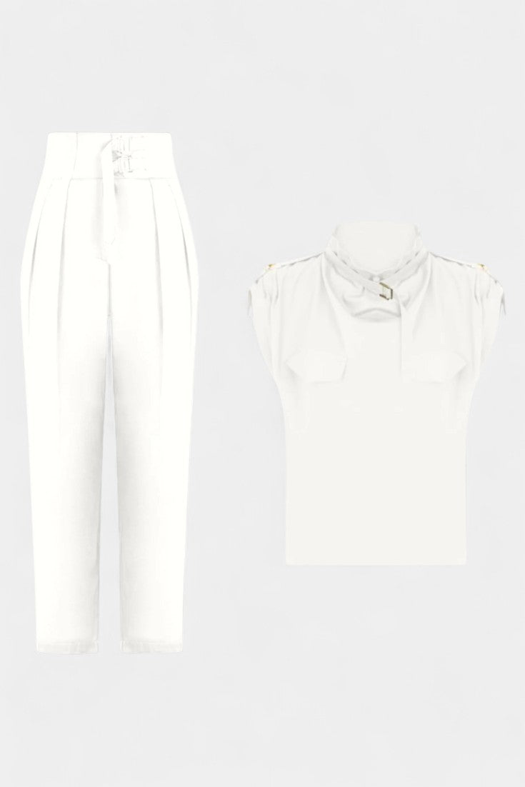 Cassis Ruffled Collar Belted Jumpsuit with Straight Cut
