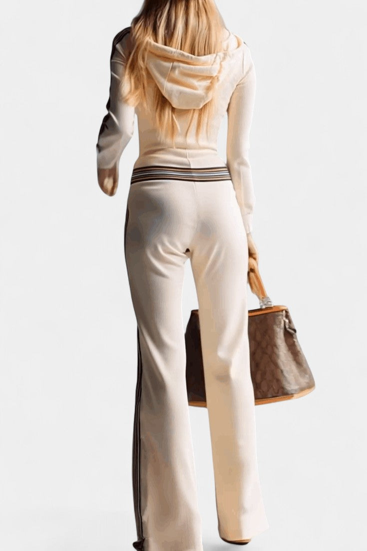 Angélise Contrast Striped Hooded Knitted Jumpsuit