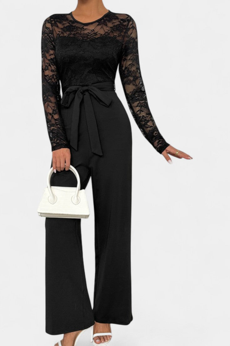 Éviana Chic Lace Jumpsuit with Adjustable Tied Waist