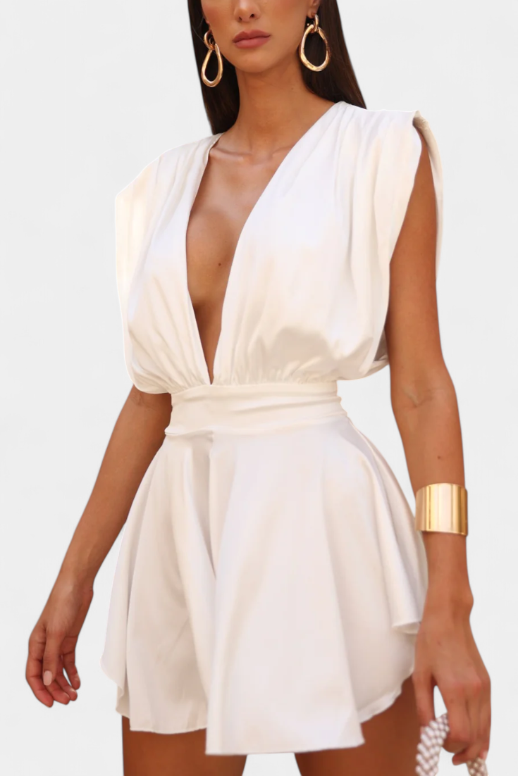 Rosalba Chic Cape Jumpsuit with Plunging Neckline and Tailored Waist