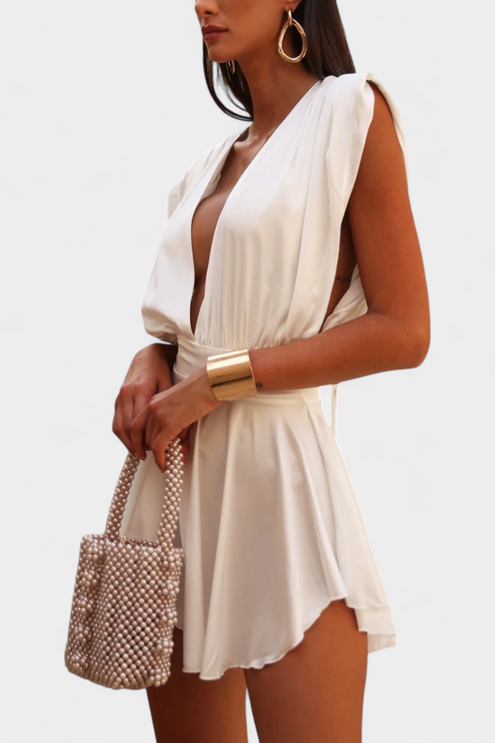 Rosalba Chic Cape Jumpsuit with Plunging Neckline and Tailored Waist
