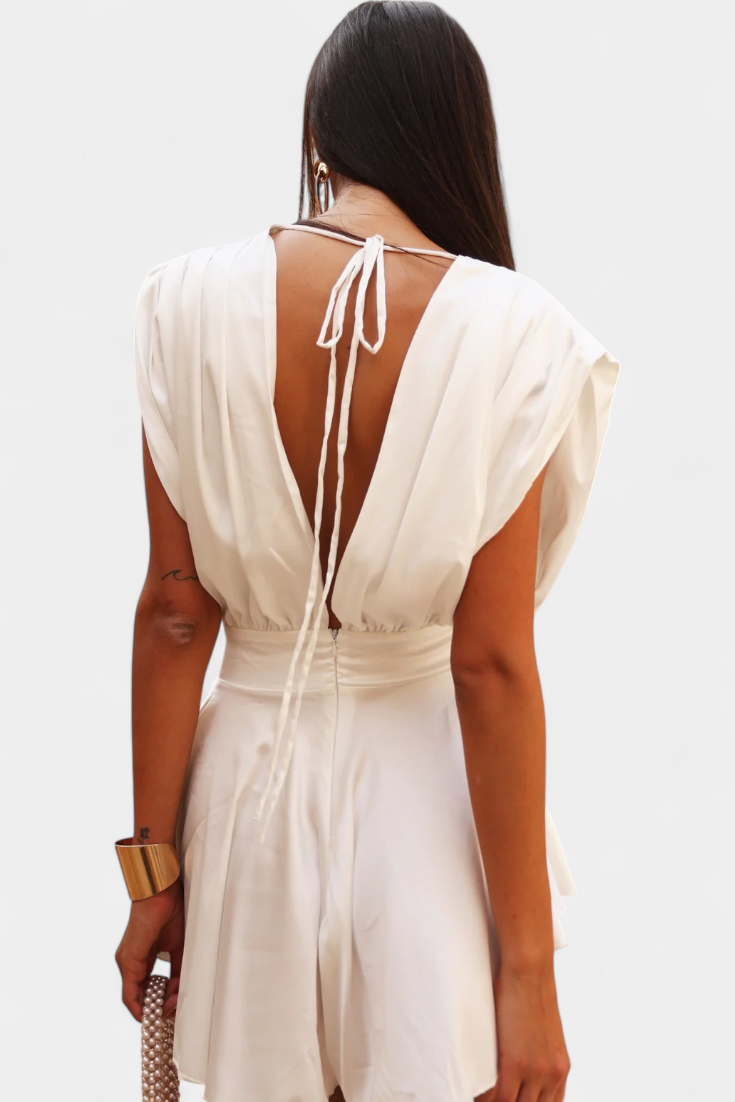 Rosalba Chic Cape Jumpsuit with Plunging Neckline and Tailored Waist