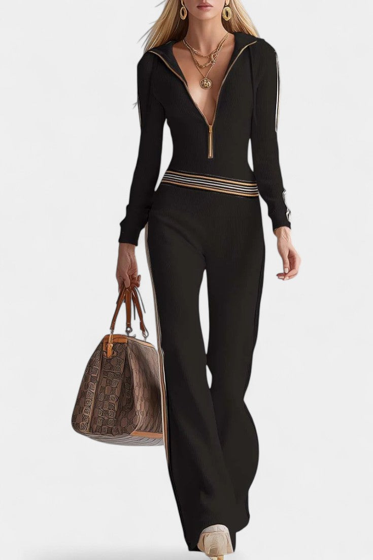 Angélise Contrast Striped Hooded Knitted Jumpsuit