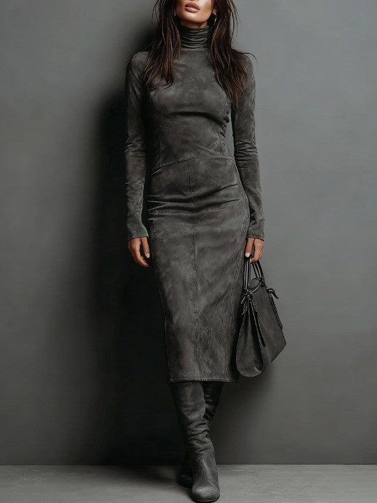 Lunori™ | Frosina Suede Midi Dress