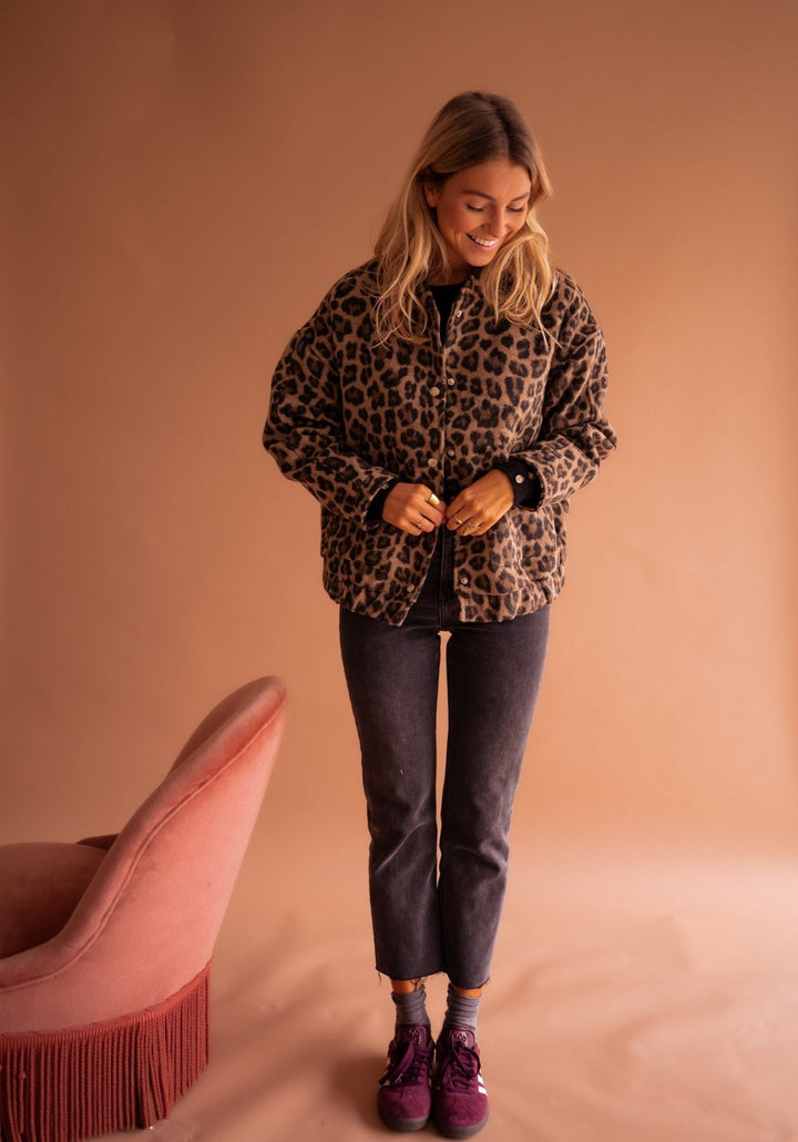 Women's Bomber Jacket with Leopard Print – Trendy Transitional Jacket