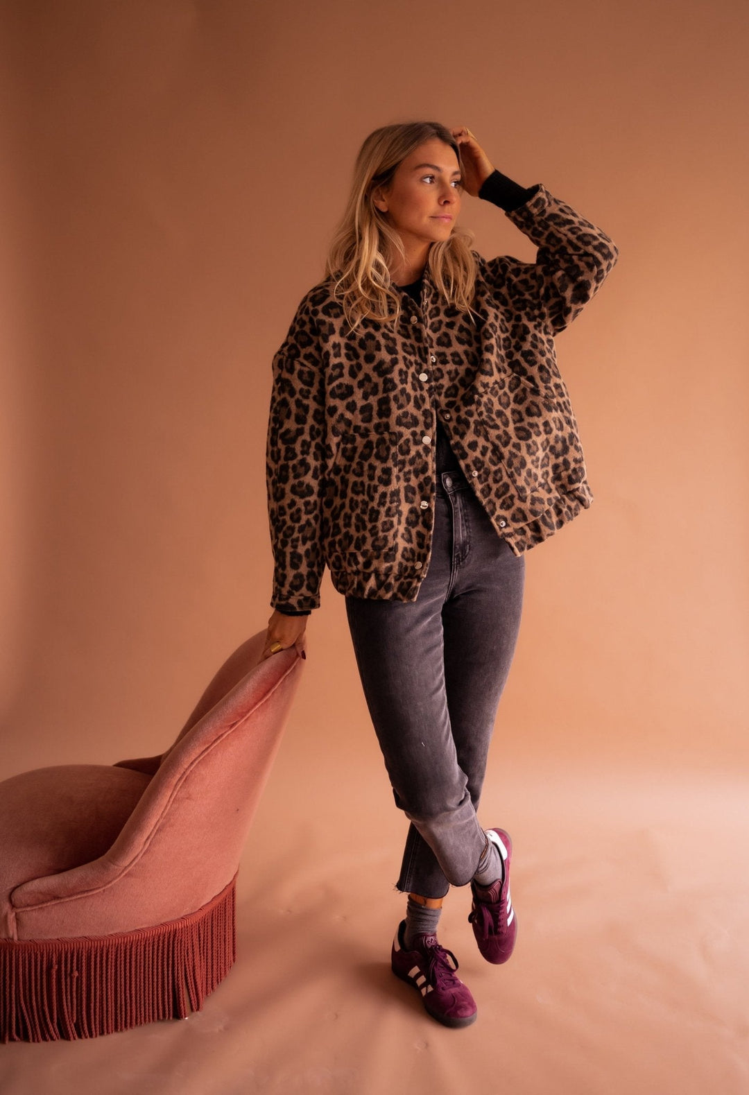 Women's Bomber Jacket with Leopard Print – Trendy Transitional Jacket