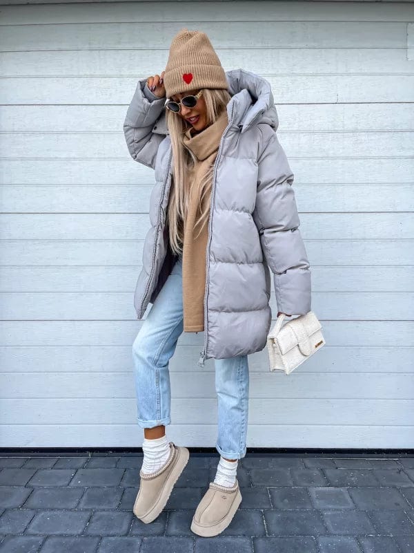 Women's Oversized High Collar Puffer Jacket with Quilted Design