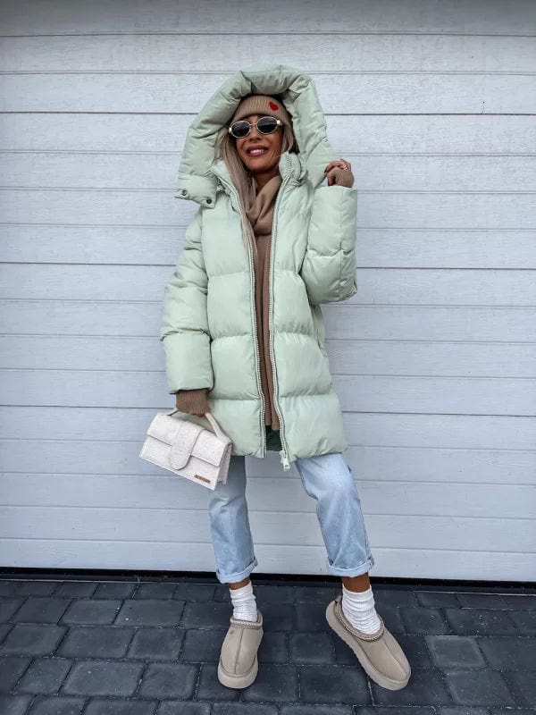 Women's Oversized High Collar Puffer Jacket with Quilted Design