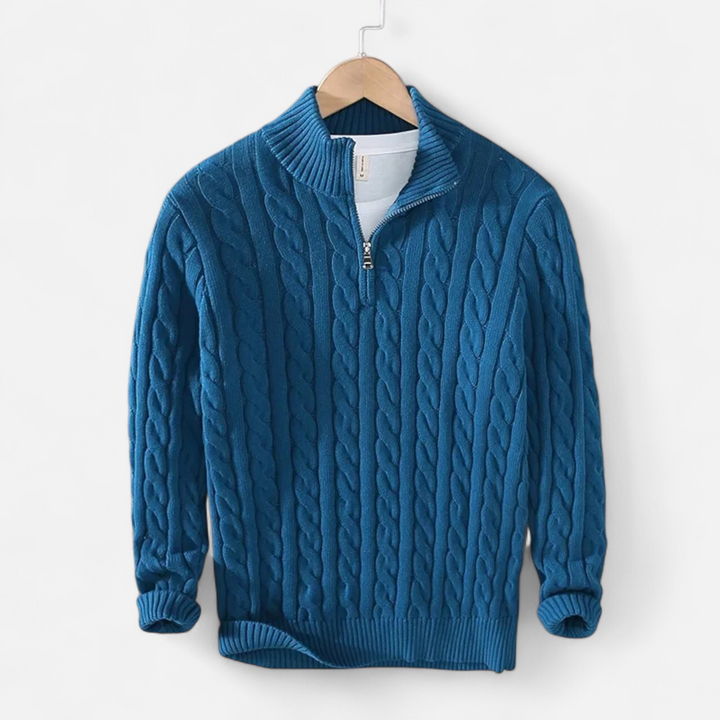 Roselains | Men’s Thick-Knit Turtleneck Zip Sweater
